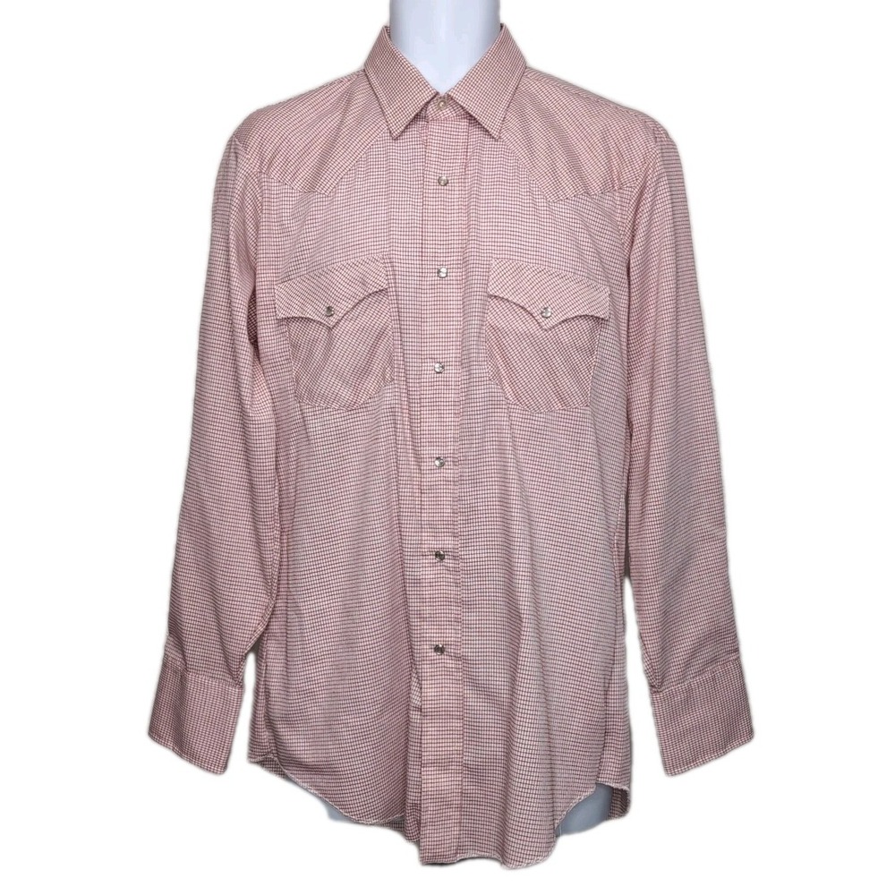 Vtg Roebucks Sears Western Pearl Snap Shirt Mens 16-34 L Red Check NEW Old Stock
